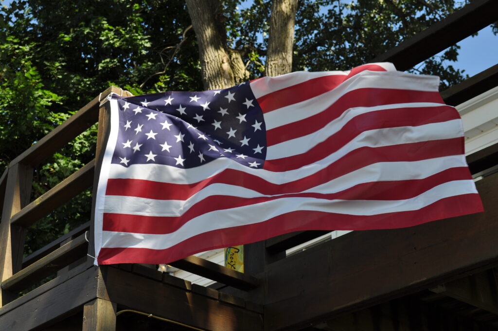 American flag waving in wind