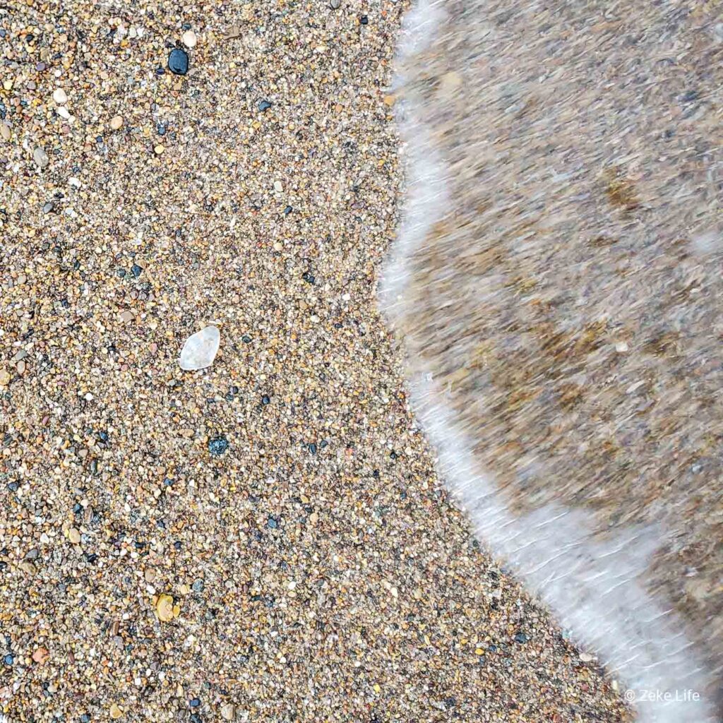 white beach glass in surf