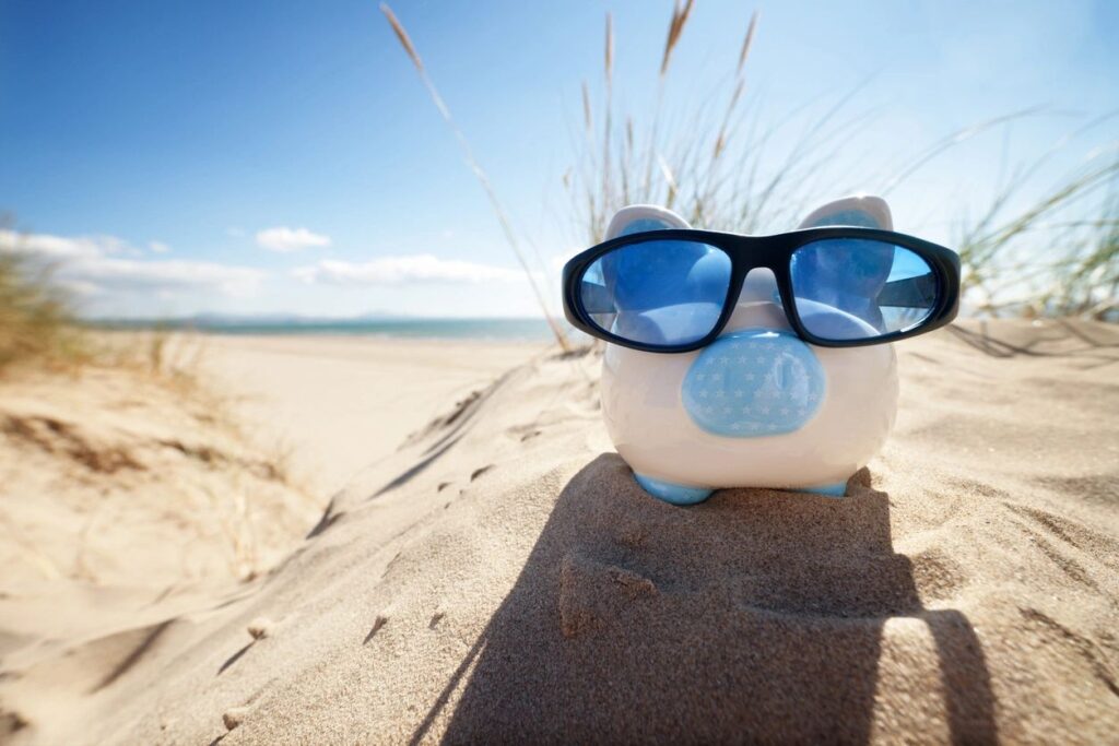 piggy bank on beach