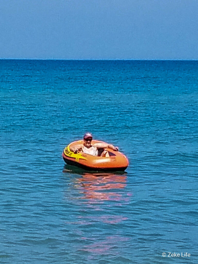 kara floating in toy boat