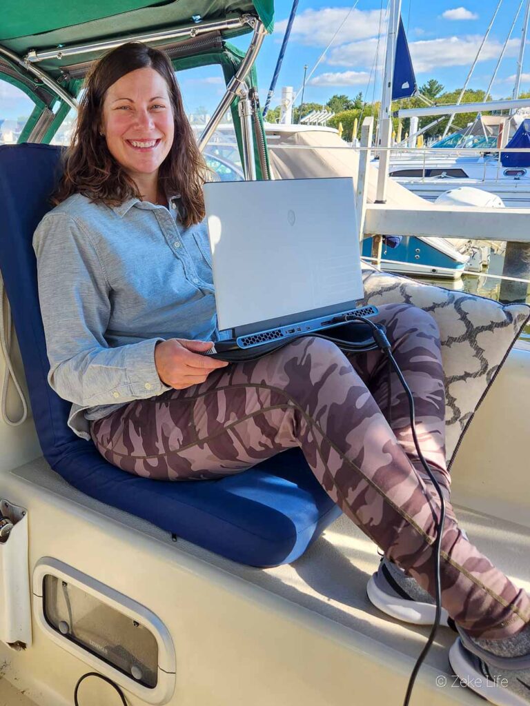 kara working on the boat