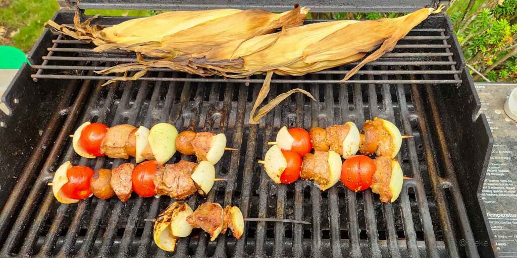 steak kabobs on the grill