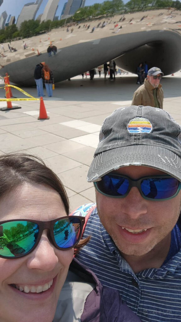 Kyle + Kara selfie in front of the bean