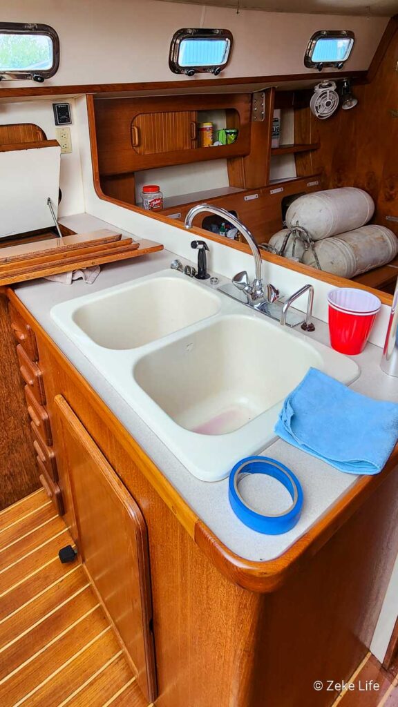 galley sink filled with antifreeze